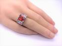 Silver Light Red & Clear CZ 3 Stone Ring