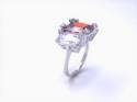 Silver Red & White CZ 3 Stone Ring I