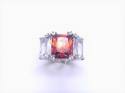 Silver Red & White CZ 3 Stone Ring I