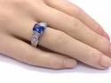 Silver Dark Blue & Clear CZ Fancy Solitaire Ring