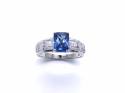 Silver Dark Blue & Clear CZ Fancy Solitaire Ring