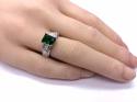 Silver Dark Green & Clear CZ Fancy Solitaire Ring