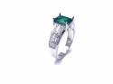 Silver Dark Green & Clear CZ Fancy Solitaire Ring