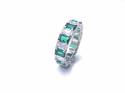 Silver Green & White CZ Full Eternity Ring M