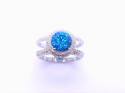 Silver Blue CZ Halo Cluster Double Band Ring O