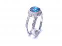 Silver Blue CZ Halo Cluster Double Band Ring O