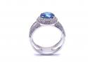 Silver Blue CZ Halo Cluster Double Band Ring O