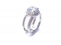 Silver White CZ Halo Cluster Double Band Ring M