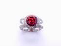 Silver Red CZ Halo Cluster Double Band Ring O