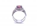 Silver Red CZ Halo Cluster Double Band Ring O