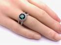 Silver Green CZ Halo Cluster Double Band Ring Q
