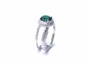 Silver Green CZ Halo Cluster Double Band Ring Q