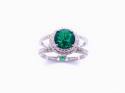 Silver Green CZ Halo Cluster Double Band Ring Q