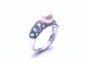 9ct White Gold Pearl & Blue Topaz Ring