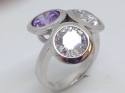 Silver Purple & White CZ 3 Stone Ring
