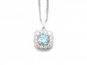 Silver Aquamarine & CZ Cluster Pendant & Chain