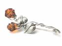 Silver Double Toffee Amber Rose Brooch