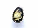 Silver Amber Flower Detail Ring