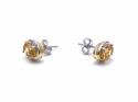 Silver Citrine and CZ Oval Stud Earrings 10x7mm