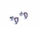 Silver Ruby and CZ Heart Stud Earrings