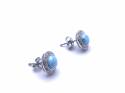 Silver Larimar and CZ Halo Cluster Stud Earrings