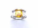 Silver Yellow & Clear CZ 3 Stone Ring