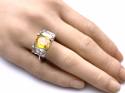 Silver Yellow & Clear CZ 3 Stone Ring