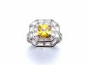 Silver Yellow & Clear CZ Cluster Ring