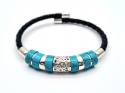 Silver Created Turquoise Leather Torq Bangle