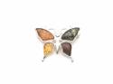 Silver Multi Coloured Amber Butterfly Brooch