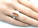 Silver Marquise Cut Amber Ring