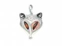 Silver Amber & CZ Fox Head Pendant