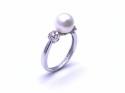 9ct White Gold Pearl & Diamond Ring