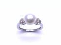 9ct White Gold Pearl & Diamond Ring