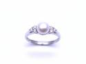 9ct White Gold Freshwater Pearl & Diamond Ring