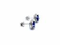 Silver Blue & White CZ Halo Style Stud Earrings