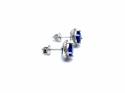 Silver Blue & White CZ Halo Style Stud Earrings