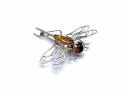 Silver Amber Dragonfly Brooch