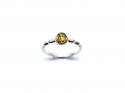 Silver Green Amber Solitaire Ring