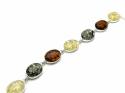 Silver Multi Coloured Amber Bracelet 7 3/4 Inch