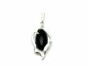 Silver Oval Black Whitby Jet Pendant 46mm