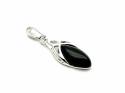 Silver Oval Black Whitby Jet Drop Pendant 33mm