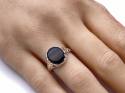 Silver Black Oval Whitby Jet Signet Ring Size P