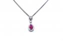 Silver Ruby & CZ Teardrop Pendant & Chain