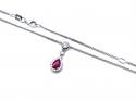 Silver Ruby & CZ Teardrop Pendant & Chain