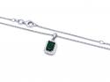 Silver Green & White CZ Rectangle Pendant & Chain