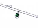 Silver Green & White CZ Oval Pendant & Chain