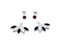 Silver Amber & Whitby Jet Fancy Stud Earrings