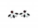 Silver Amber & Whitby Jet Fancy Stud Earrings