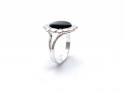 Silver Black Whitby Jet Flower Ring S